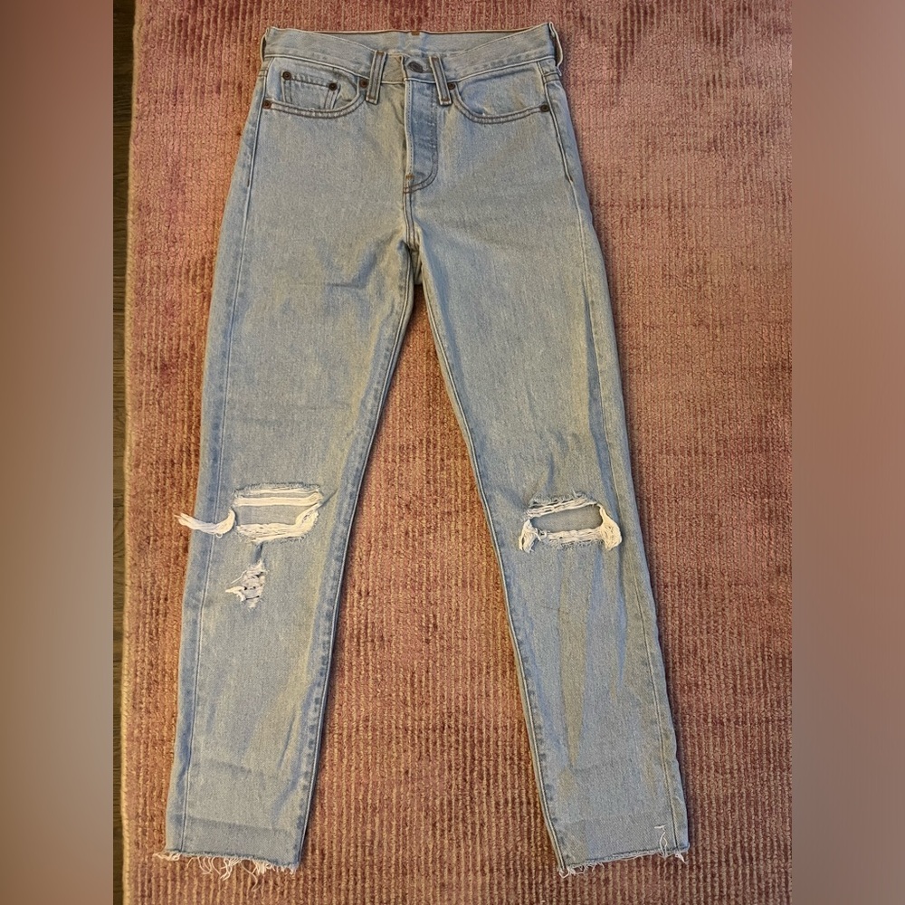 Levi’s light blue high rise straight jeans